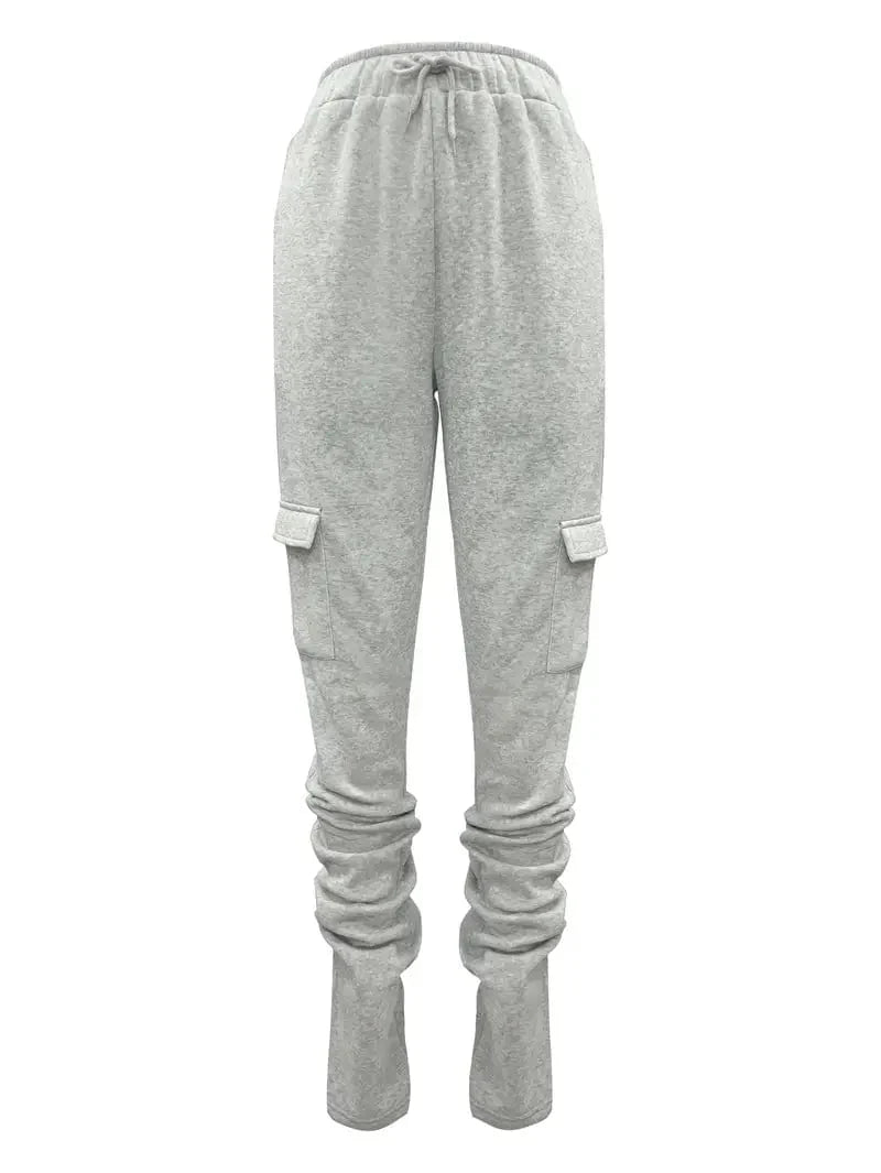 Ruched Solid Pants, Long-Length Casual Drawstring Bottoms, Women's Apparel
