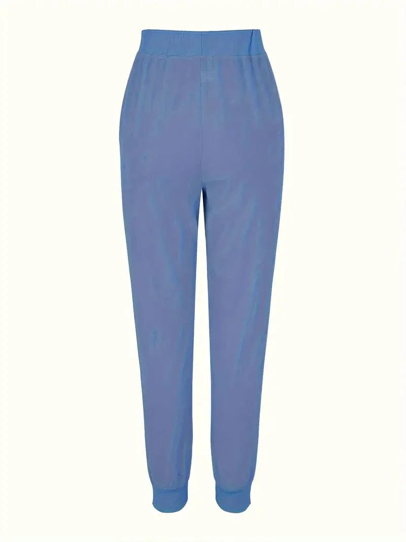 Solid Drawstring Pants, Women's Casual Long Length Trousers With Pockets