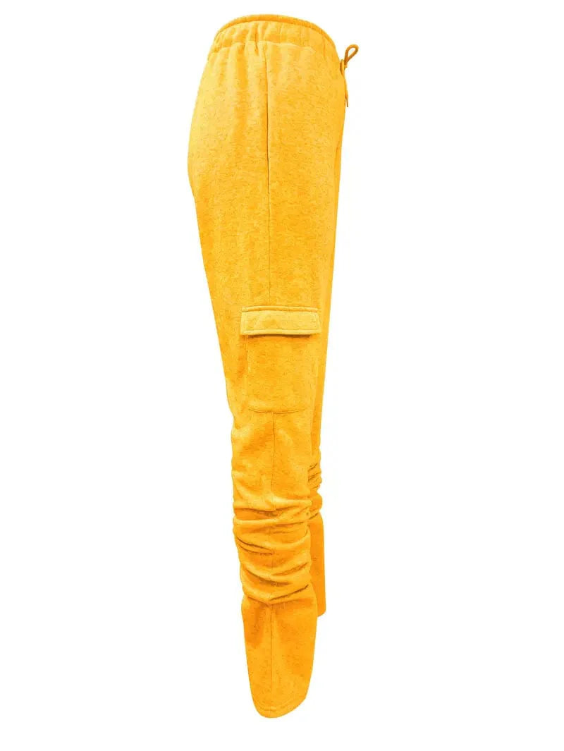 Ruched Solid Pants, Long-Length Casual Drawstring Bottoms, Women's Apparel