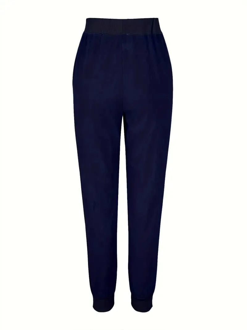 Solid Drawstring Pants, Women's Casual Long Length Trousers With Pockets