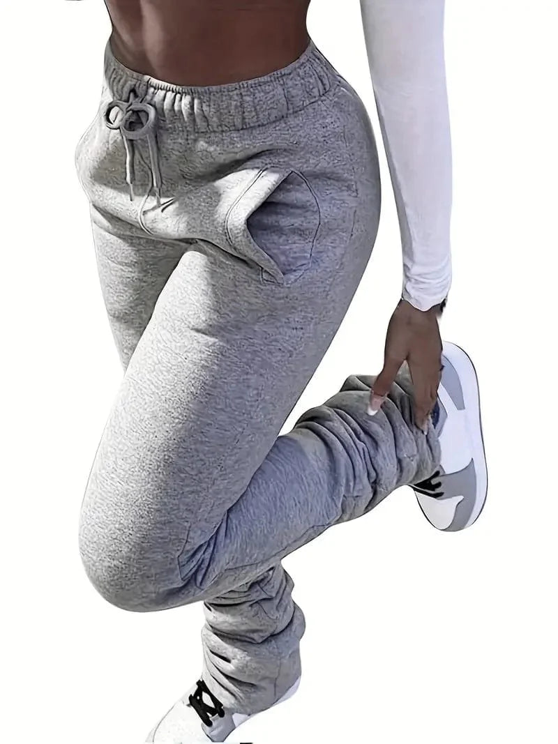 Long Drawstring Pants with Dual Pockets for Women's Fall & Winter Wear