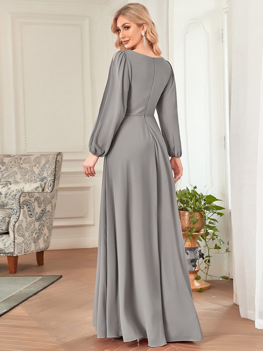 Elegant Chiffon V-Neckline Long Sleeve Formal Evening Dress