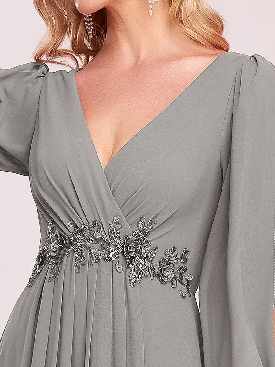 Elegant Chiffon V-Neckline Long Sleeve Formal Evening Dress