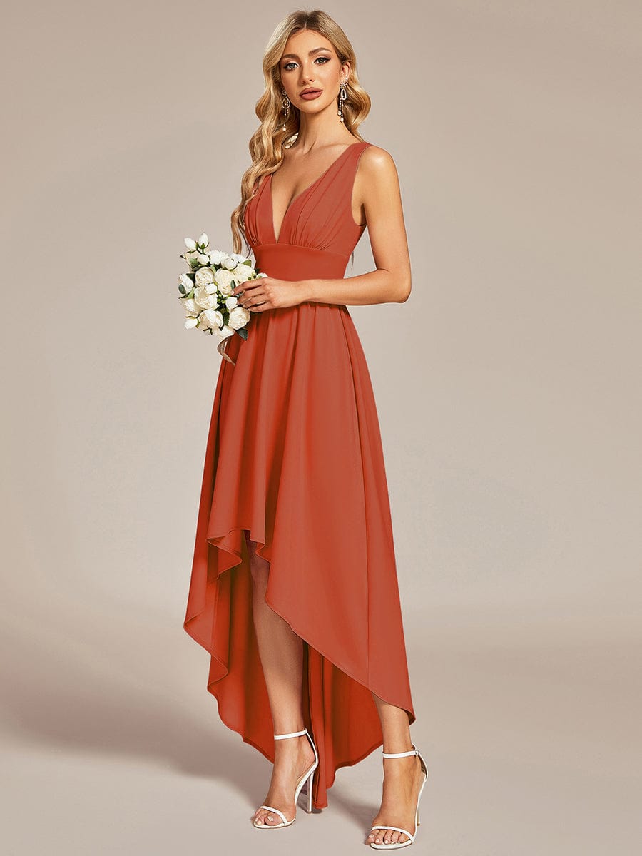 Elegant High-Low Sleeveless Empire Waist Bridesmaid Dress