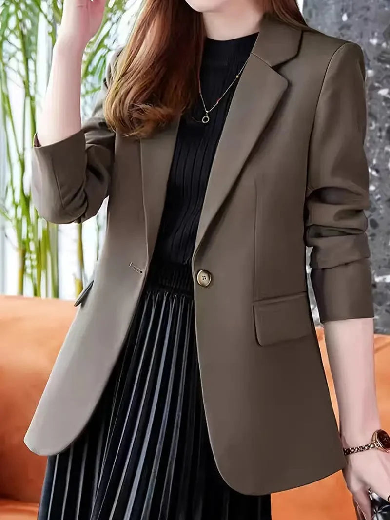 Elegant One Button Lapel Blazer for Women's Work Office Attire
