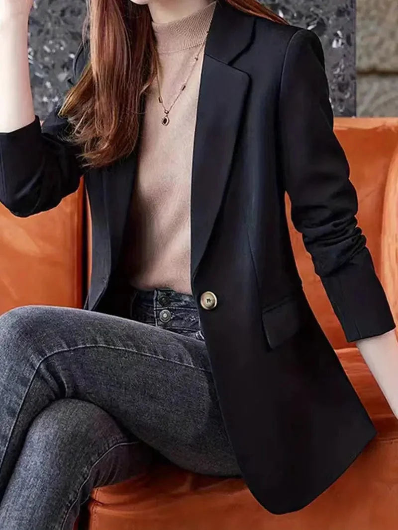 Elegant One Button Lapel Blazer for Women's Work Office Attire