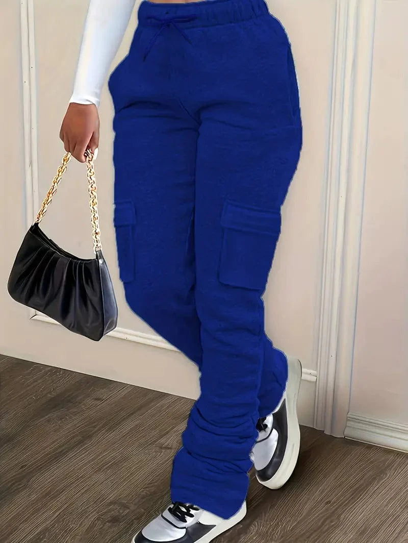 Ruched Solid Pants, Long-Length Casual Drawstring Bottoms, Women's Apparel