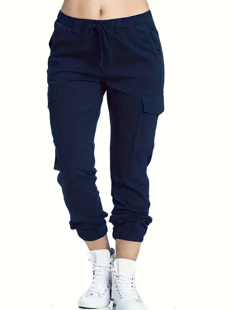 Solid Drawstring Cargo Pants for Y2K, Elastic Waist Casual Trousers With Pockets, Women's Clothing