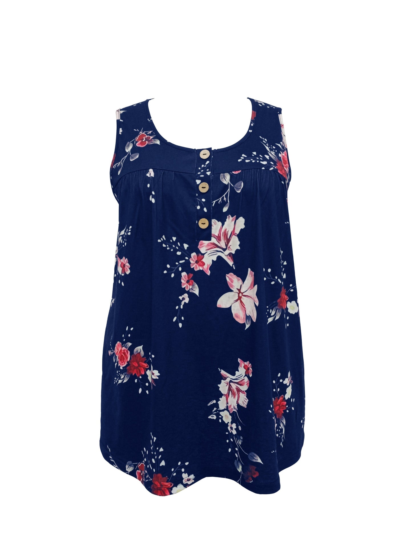 Floral Print Plus Size Henley Tank Top for Women