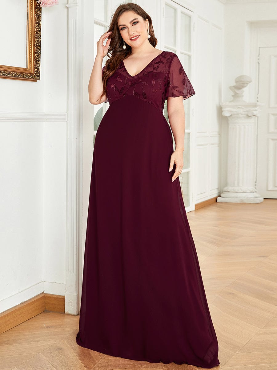 Elegant Floral Sequin Plus Size Evening Gown with Cap Sleeves