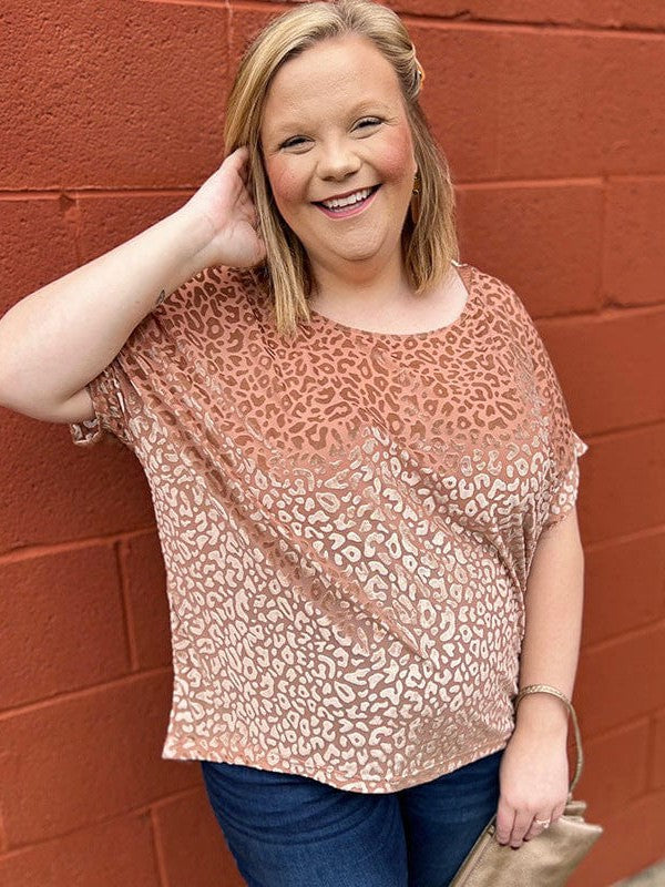 Glitter Leopard Print Pullover T-shirt in Pink - Plus Size Streetwear