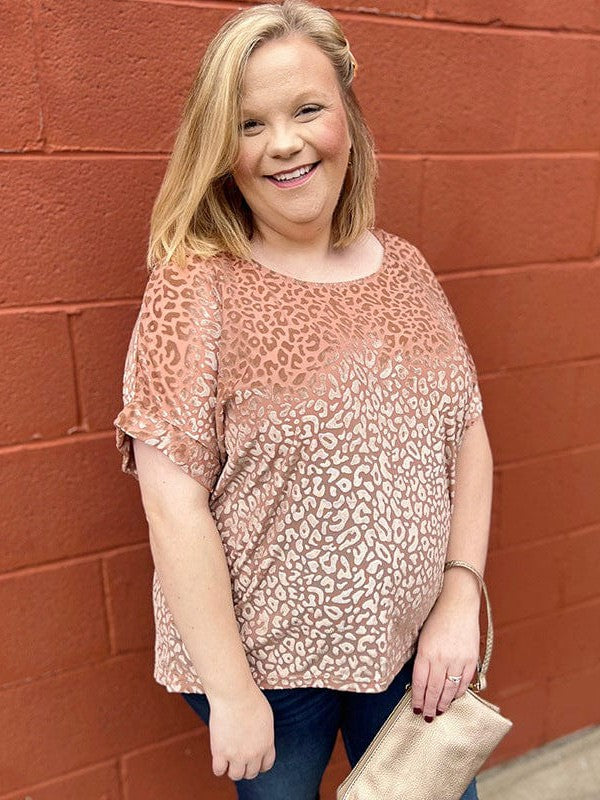 Glitter Leopard Print Pullover T-shirt in Pink - Plus Size Streetwear