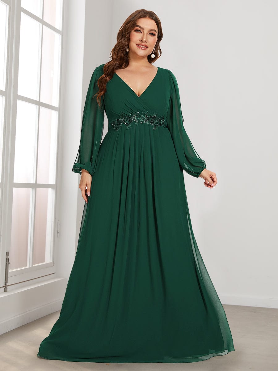 Elegant Chiffon Plus Size Evening Gown with Long Lantern Sleeves