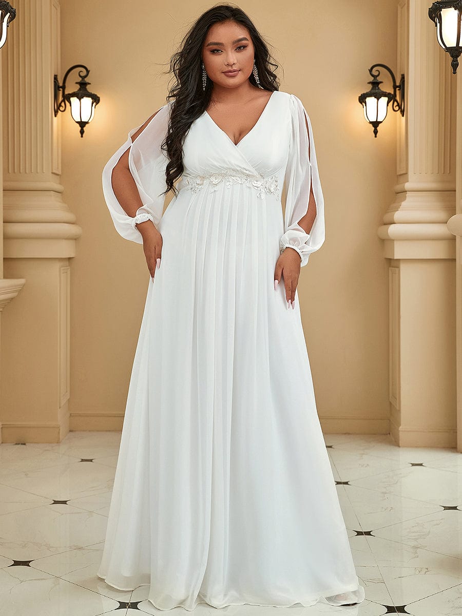 Elegant Chiffon Plus Size Evening Gown with Long Lantern Sleeves