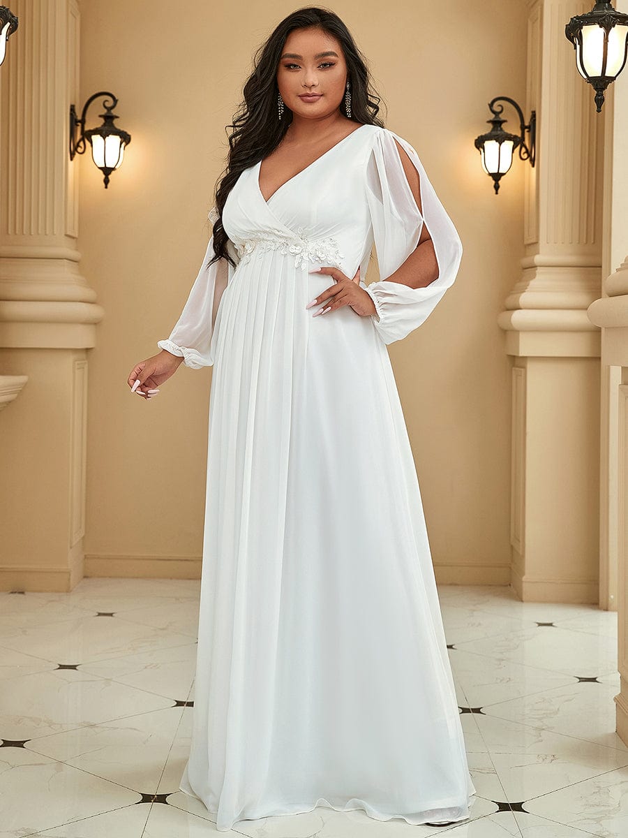 Elegant Chiffon Plus Size Evening Gown with Long Lantern Sleeves