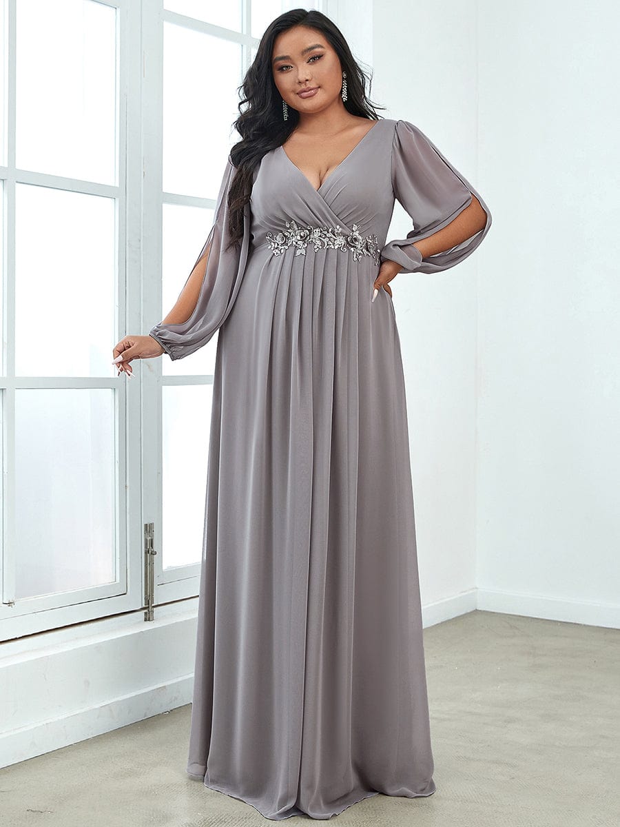Elegant Chiffon Plus Size Evening Gown with Long Lantern Sleeves