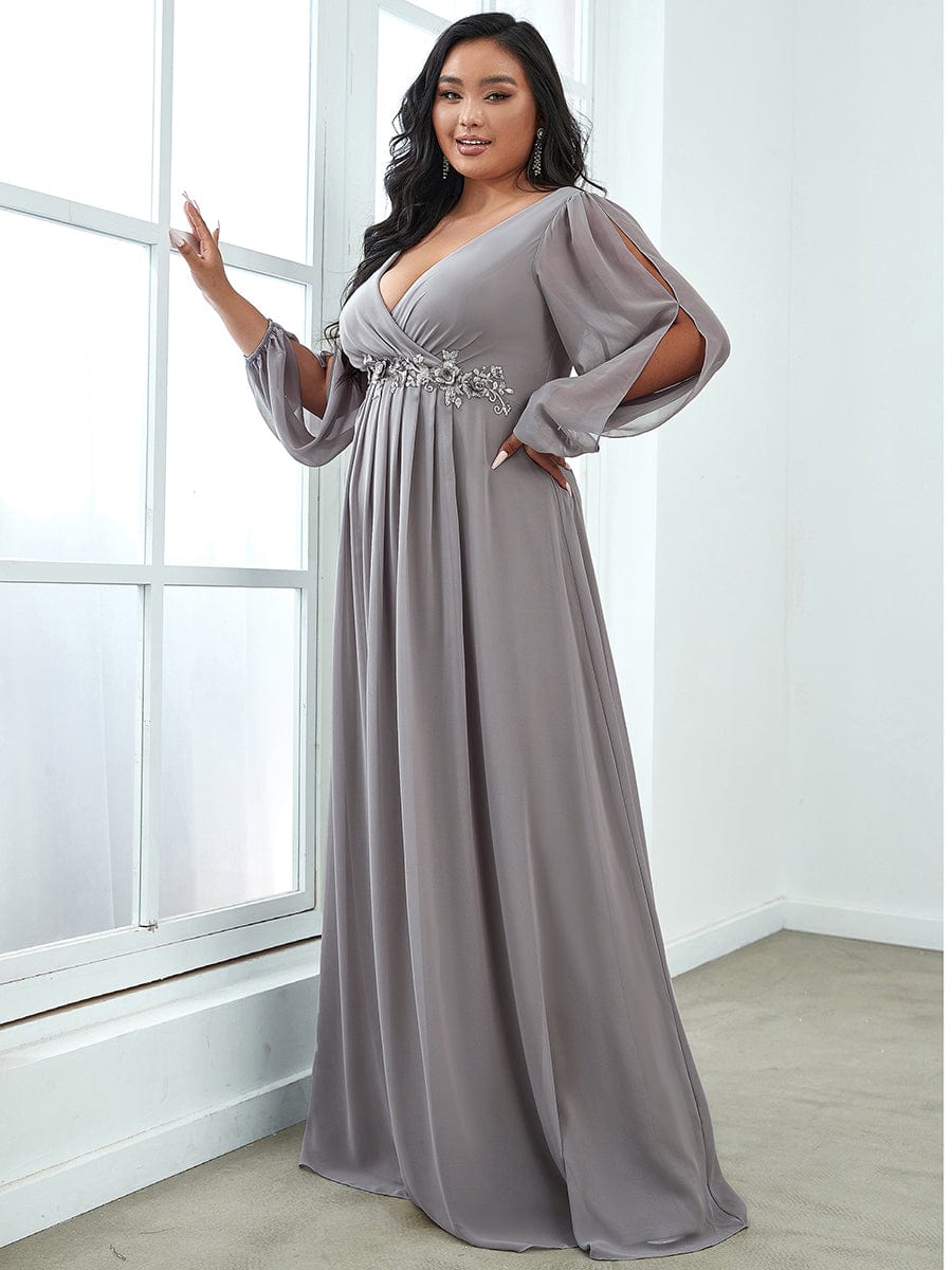 Elegant Chiffon Plus Size Evening Gown with Long Lantern Sleeves