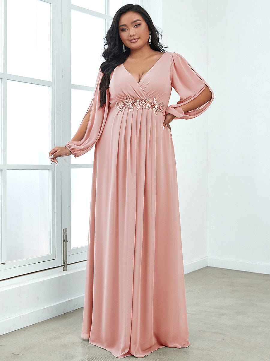 Elegant Chiffon Plus Size Evening Gown with Long Lantern Sleeves