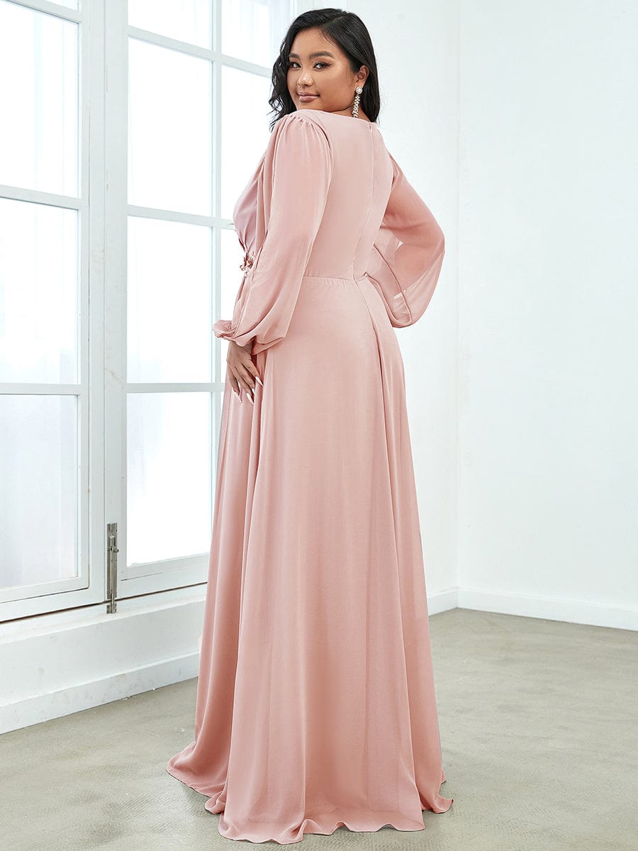 Elegant Chiffon Plus Size Evening Gown with Long Lantern Sleeves