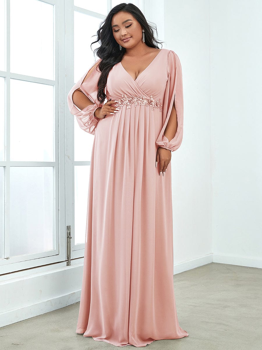 Elegant Chiffon Plus Size Evening Gown with Long Lantern Sleeves