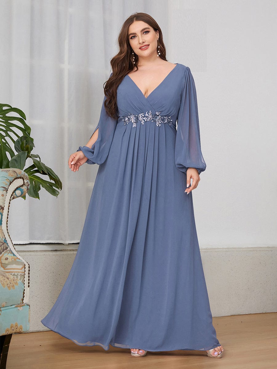Elegant Chiffon Plus Size Evening Gown with Long Lantern Sleeves