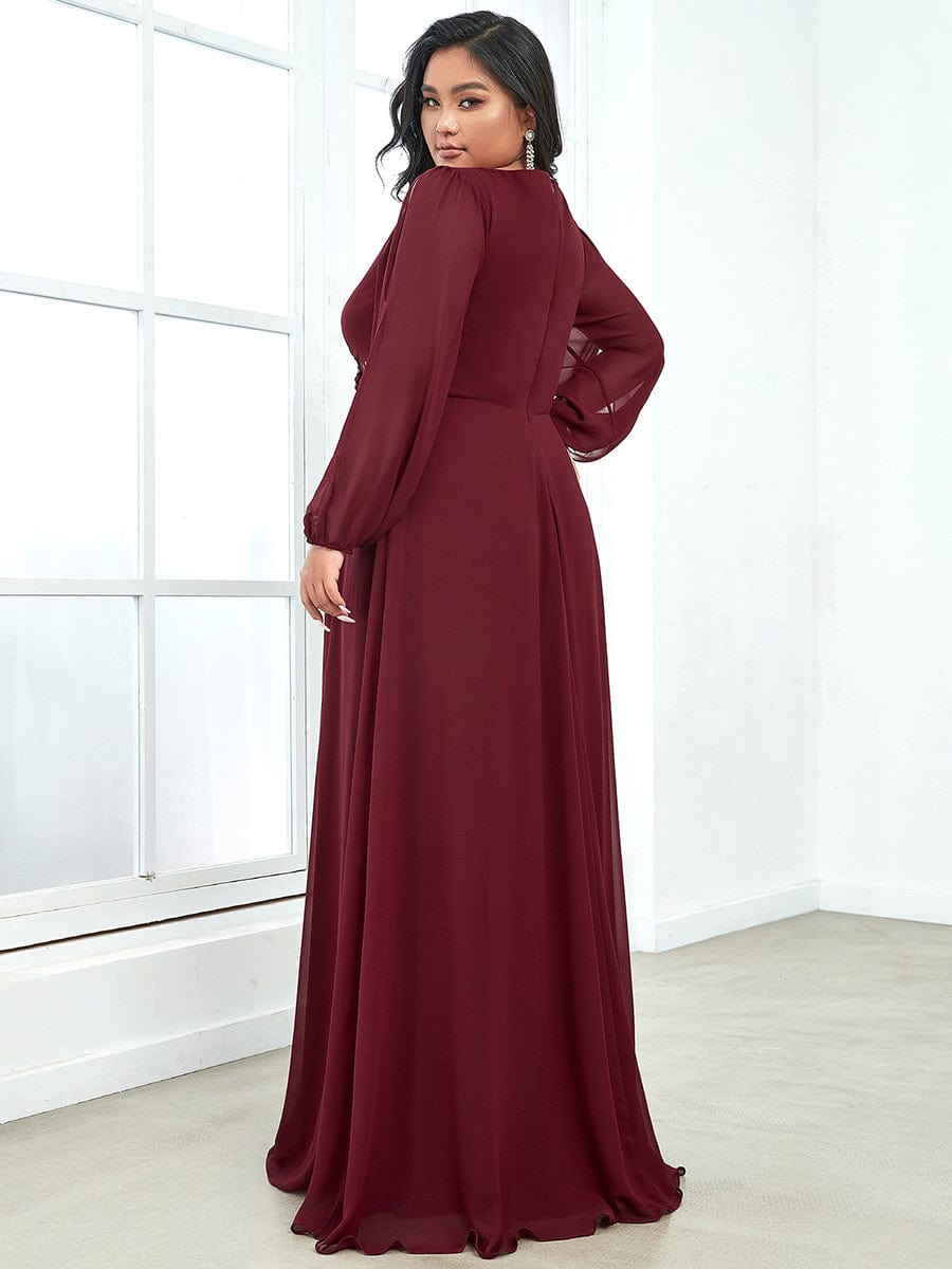Elegant Chiffon Plus Size Evening Gown with Long Lantern Sleeves