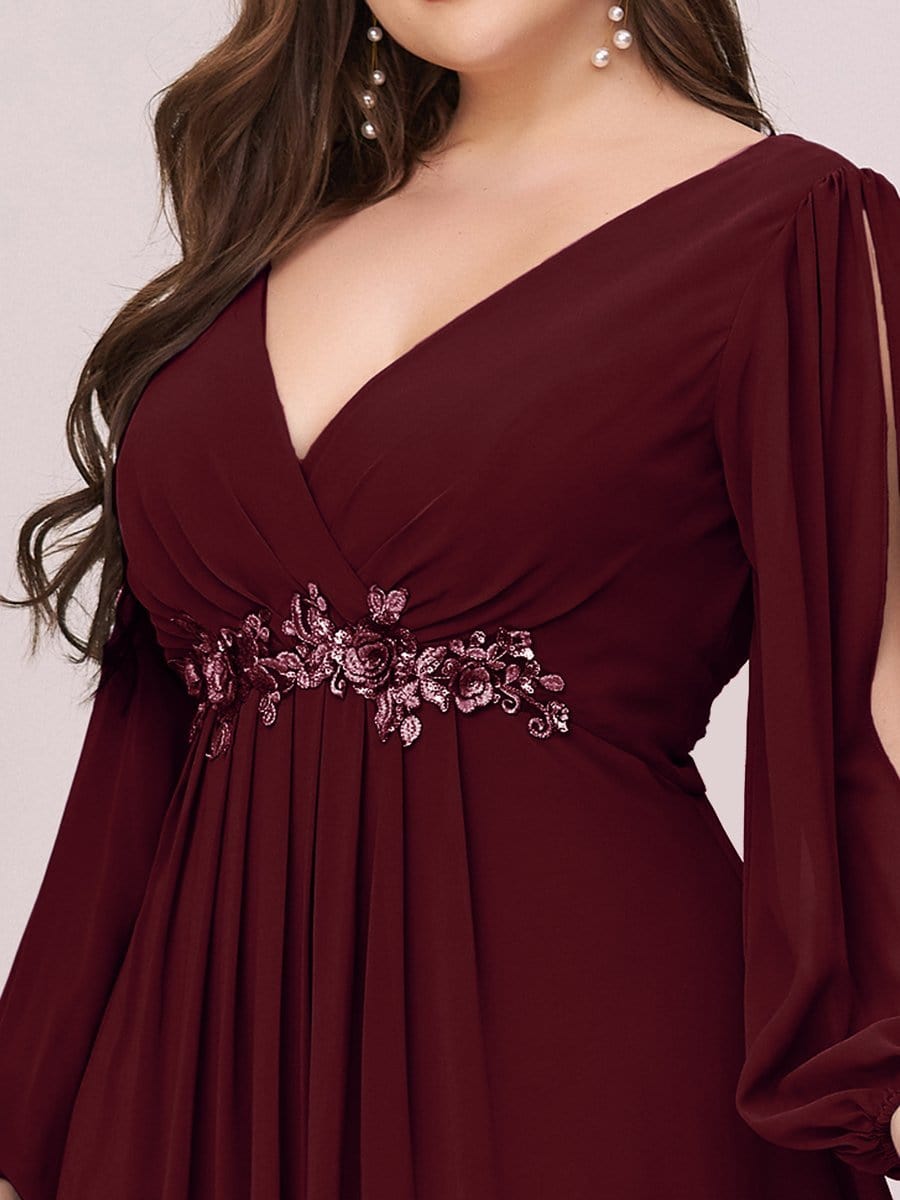 Elegant Chiffon Plus Size Evening Gown with Long Lantern Sleeves