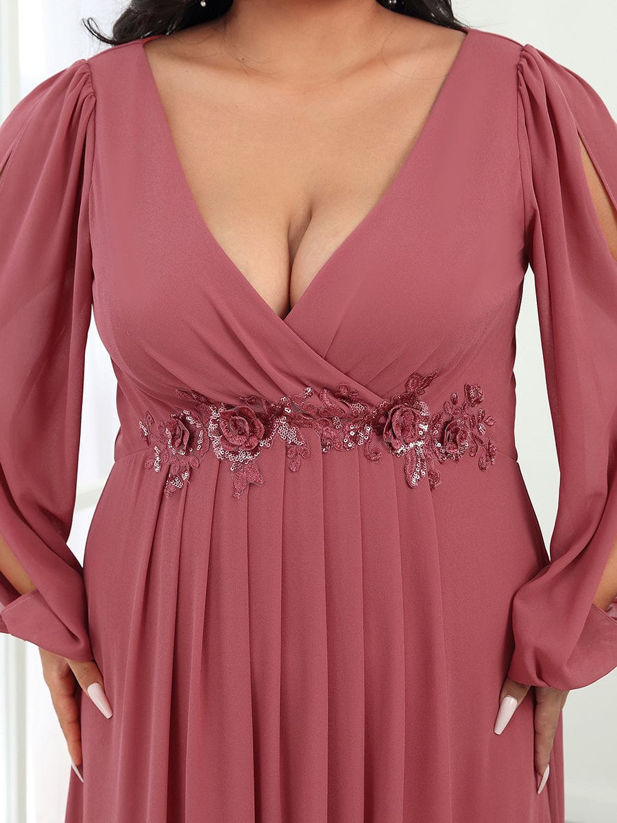 Elegant Chiffon Plus Size Evening Gown with Long Lantern Sleeves