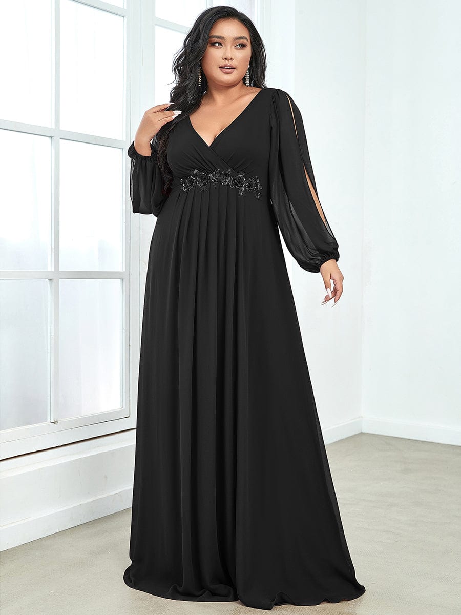 Elegant Chiffon Plus Size Evening Gown with Long Lantern Sleeves