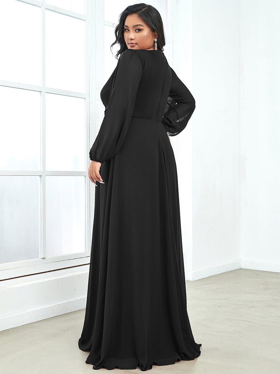 Elegant Chiffon Plus Size Evening Gown with Long Lantern Sleeves