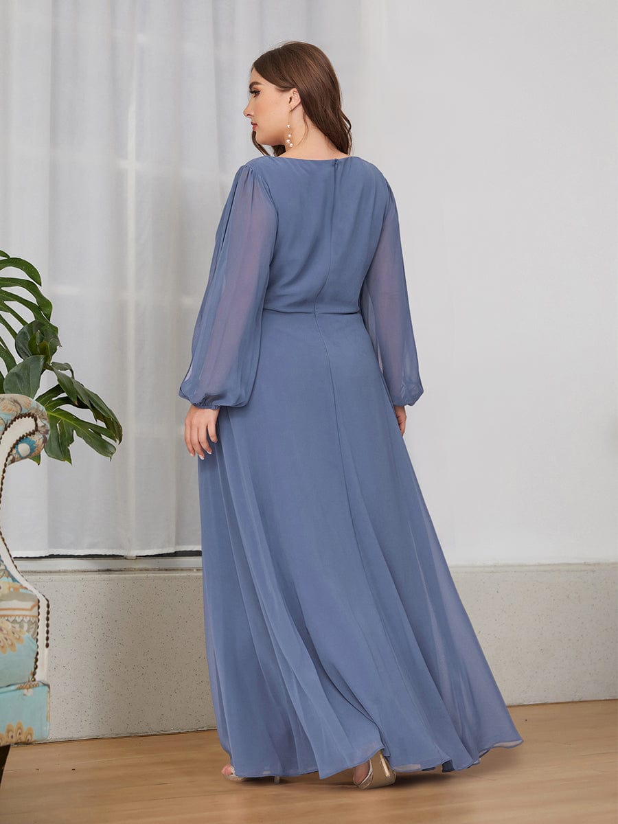 Elegant Chiffon Plus Size Evening Gown with Long Lantern Sleeves