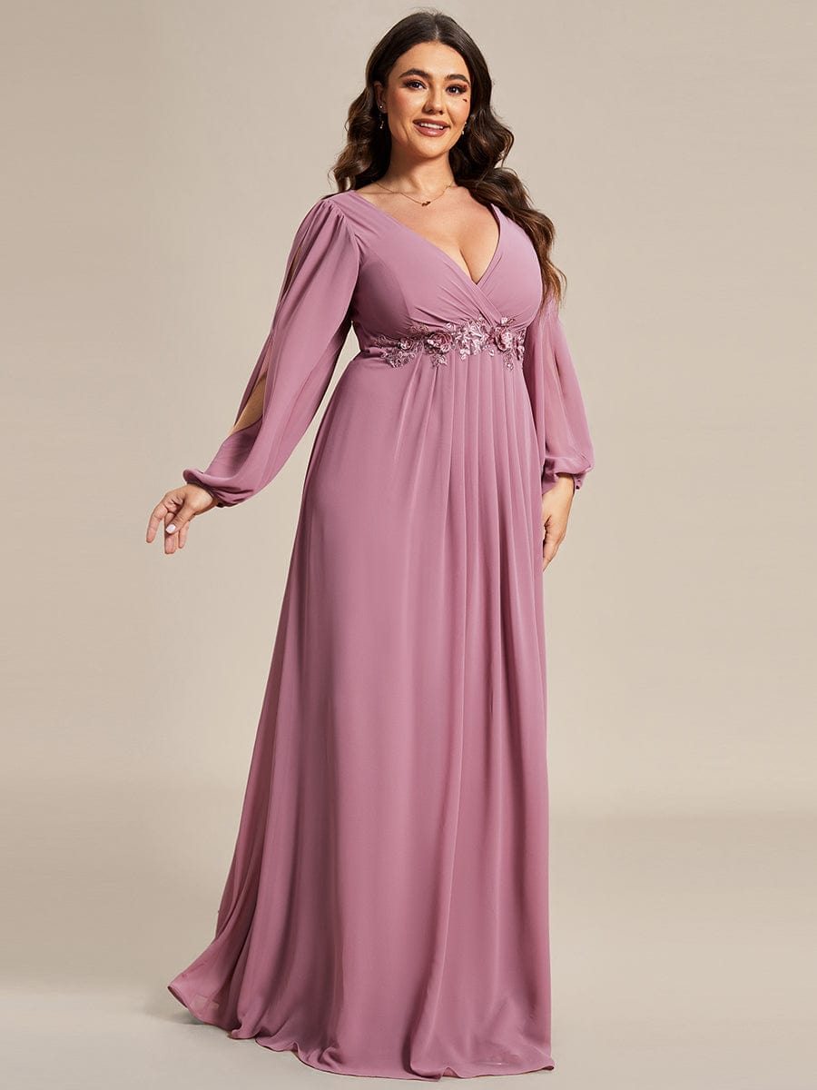 Elegant Chiffon Plus Size Evening Gown with Long Lantern Sleeves