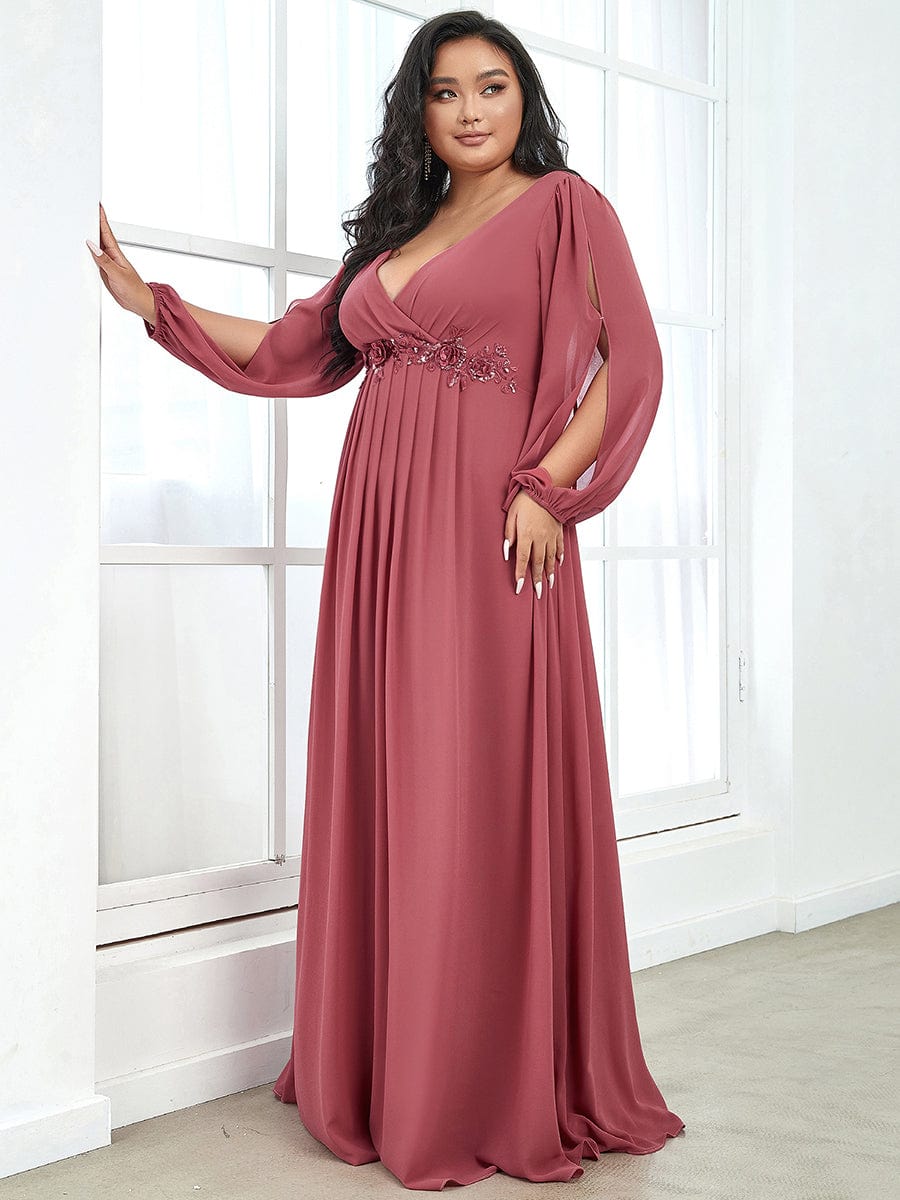Elegant Chiffon Plus Size Evening Gown with Long Lantern Sleeves