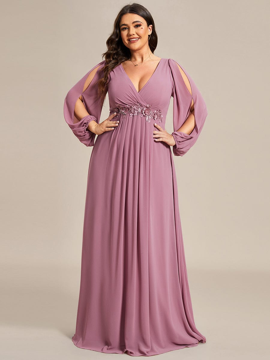 Elegant Chiffon Plus Size Evening Gown with Long Lantern Sleeves
