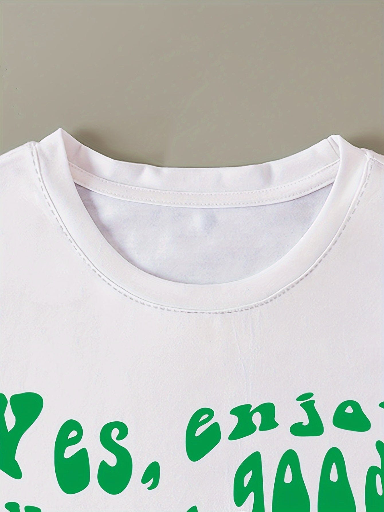 Alphabet Design Crew Neck T-shirt for Women, Spring & Summer Casual Top