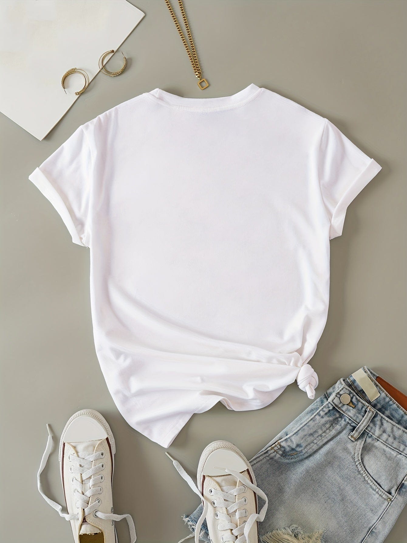 Alphabet Design Crew Neck T-shirt for Women, Spring & Summer Casual Top