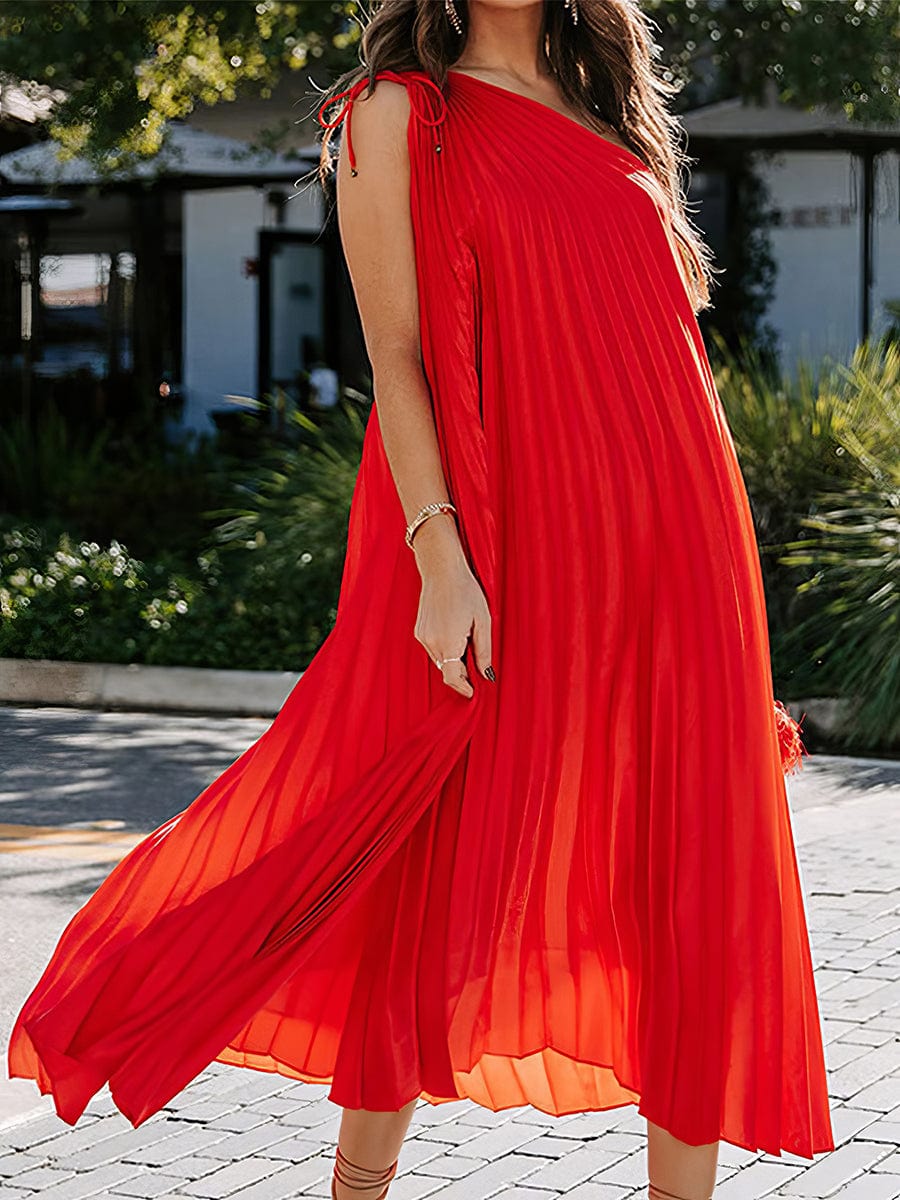 One Shoulder Temperament Commuting Irregular Midi Dress