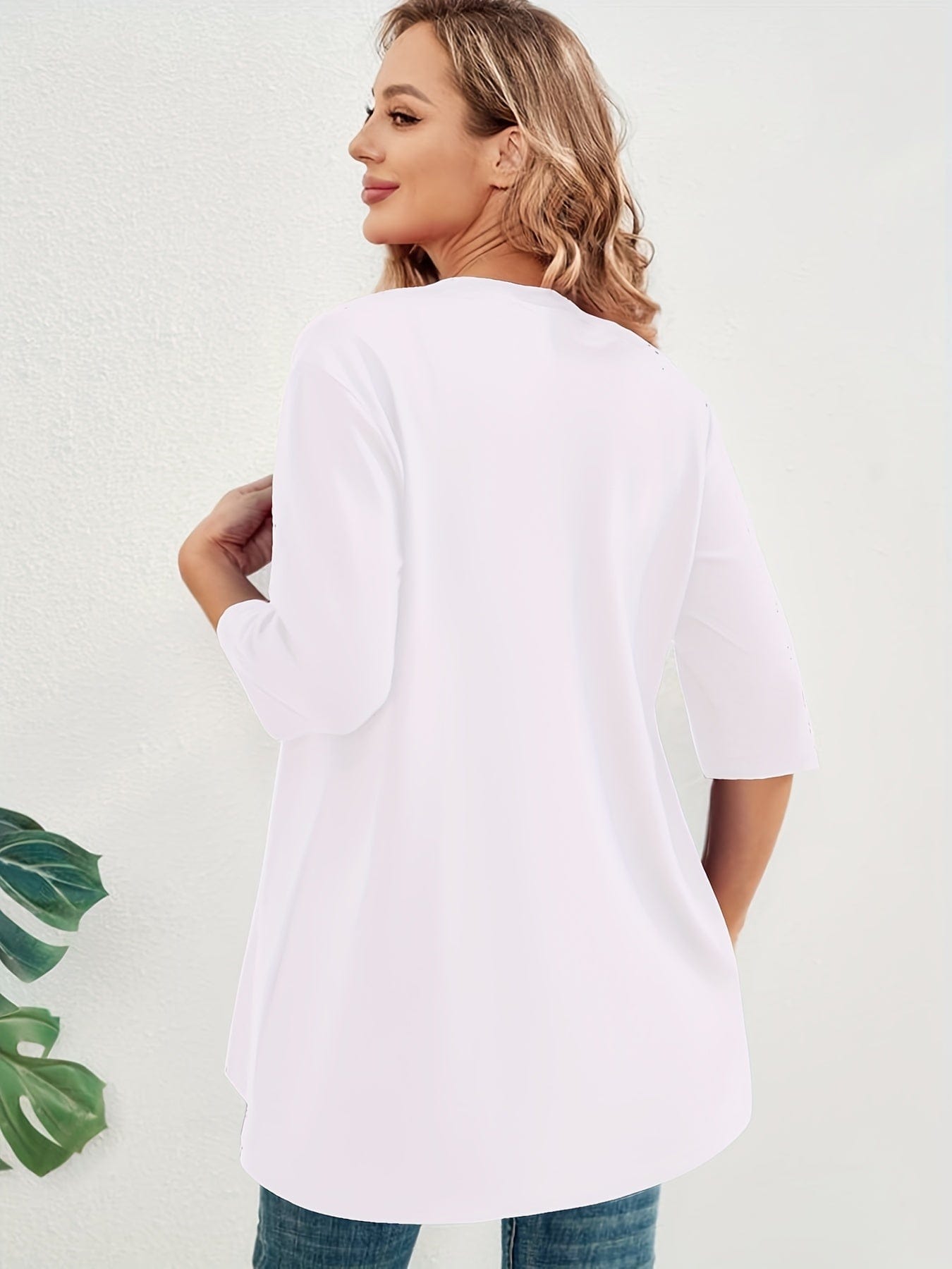 Plus Size Casual Cardigan, Women's Plus Solid Half Sleeve Open Front High Stretch Cardigan