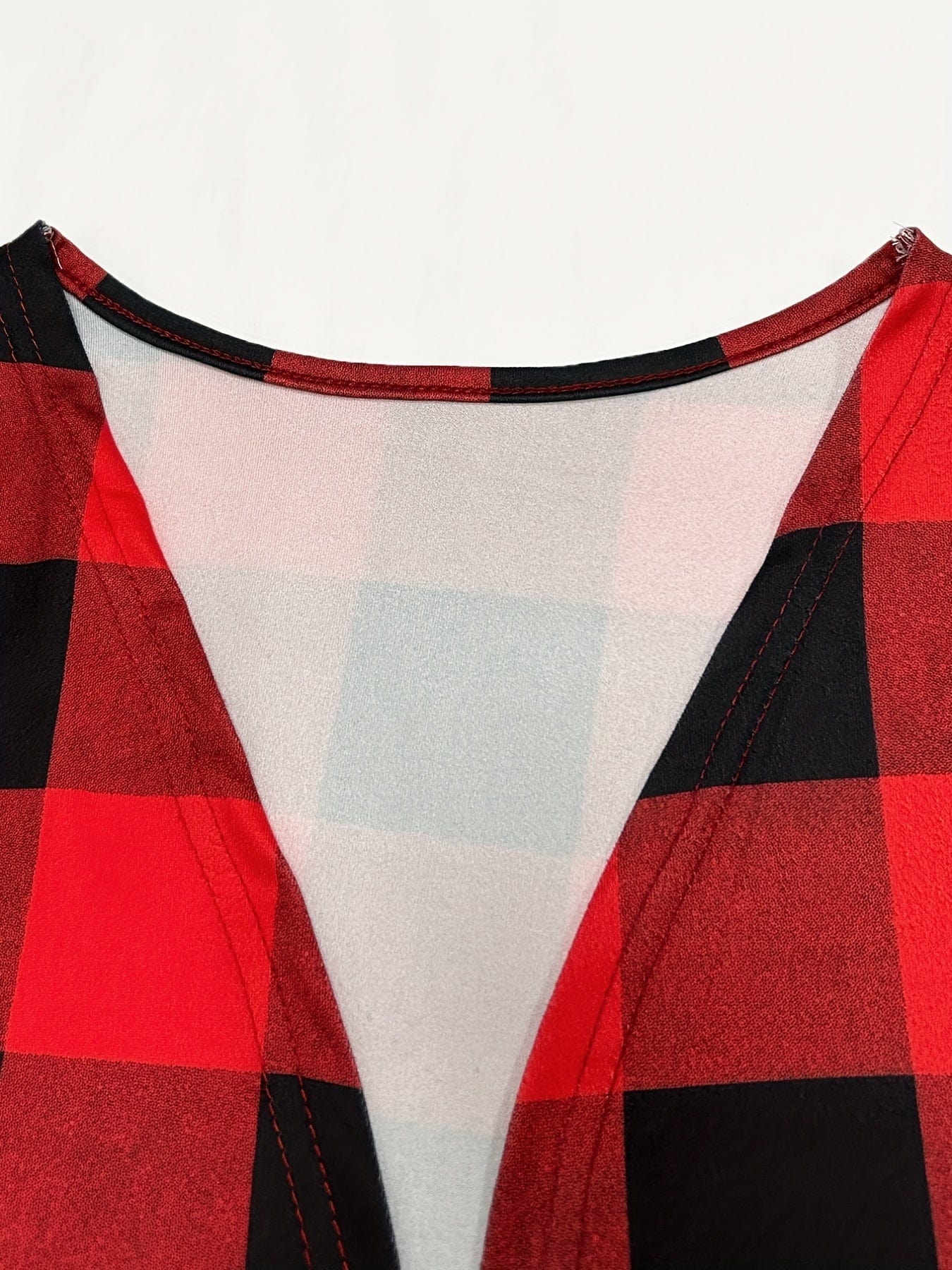 Plus Size Casual Coat, Women's Plus Gingham Print Long Sleeve Open Front Cardigan