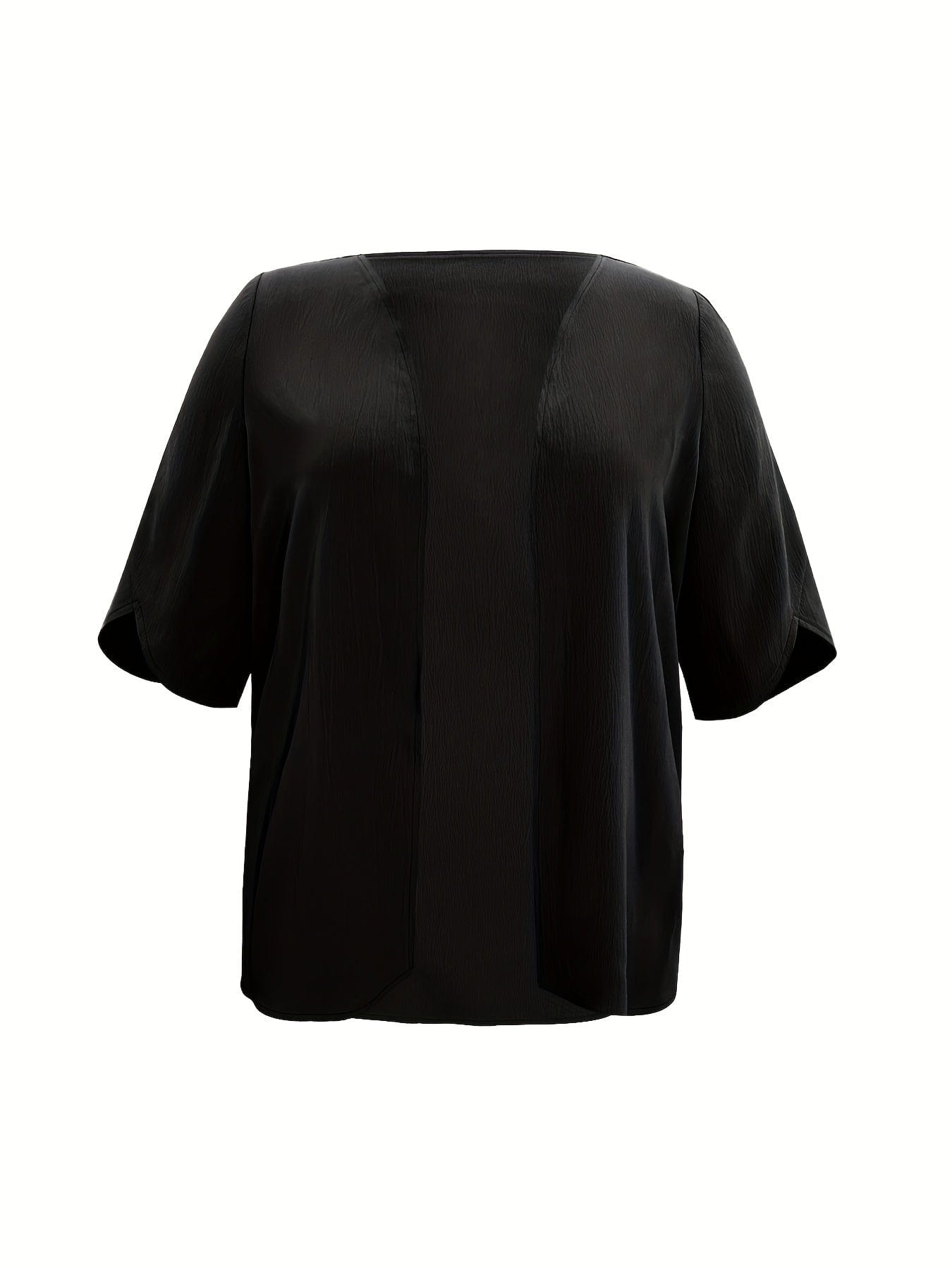 Plus Size Casual Coat, Women's Plus Solid Half Sleeve Open Front Loose Cardigan