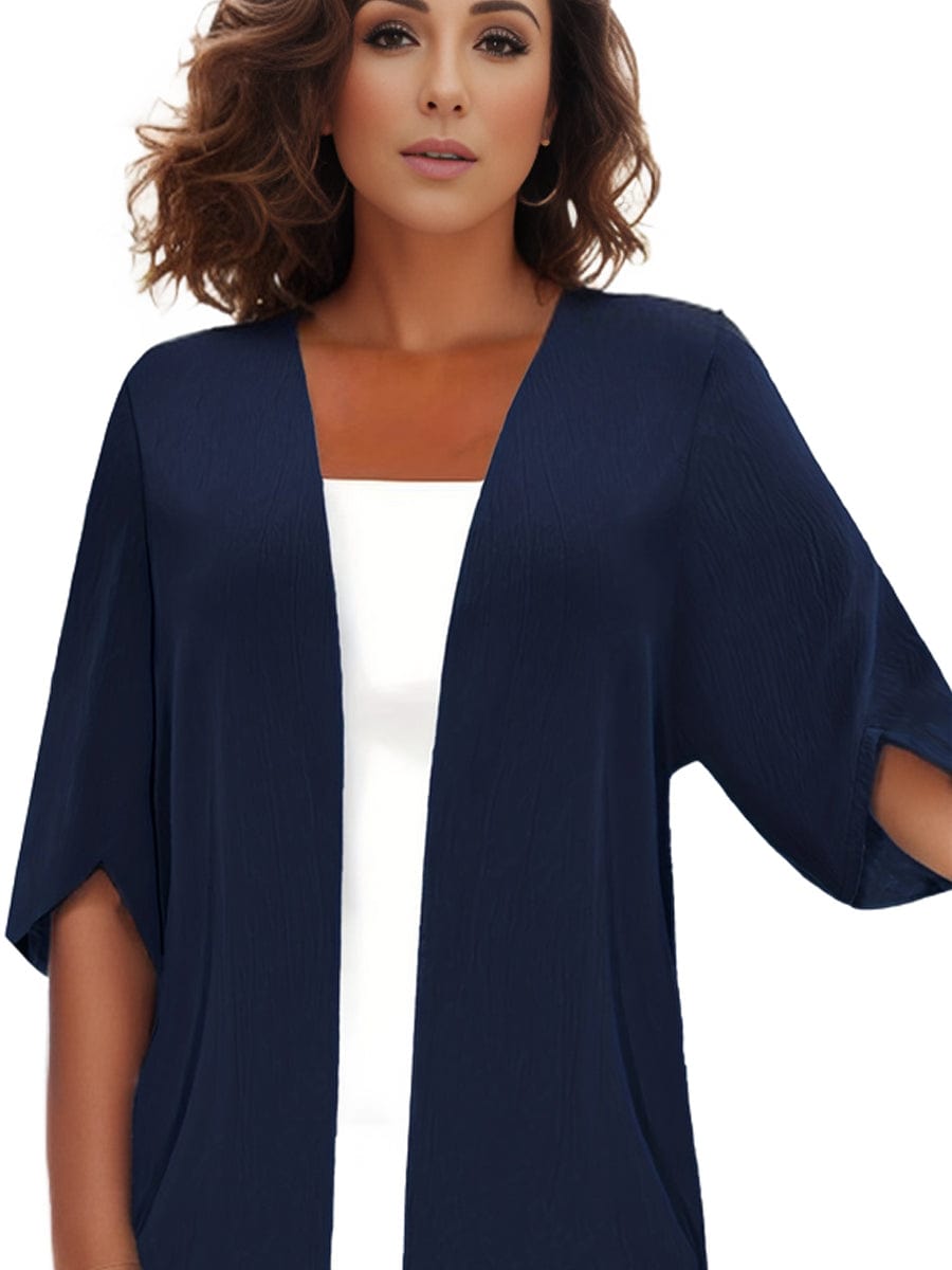 Plus Size Casual Coat, Women's Plus Solid Half Sleeve Open Front Loose Cardigan