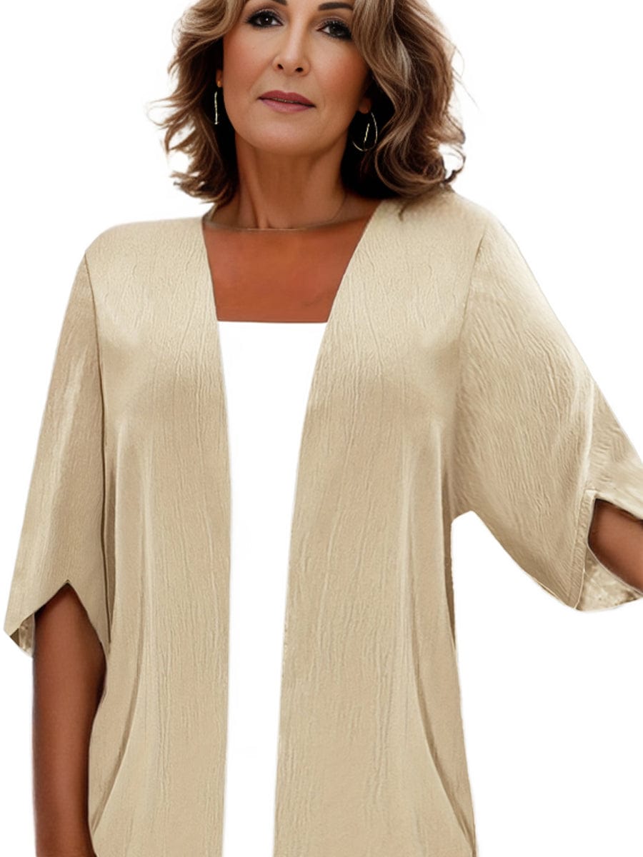 Plus Size Casual Coat, Women's Plus Solid Half Sleeve Open Front Loose Cardigan