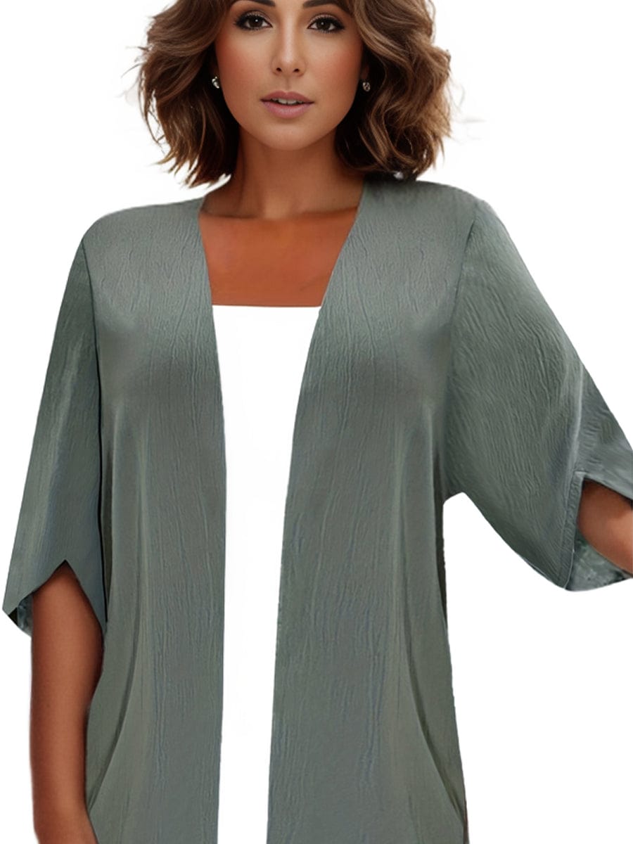 Plus Size Casual Coat, Women's Plus Solid Half Sleeve Open Front Loose Cardigan