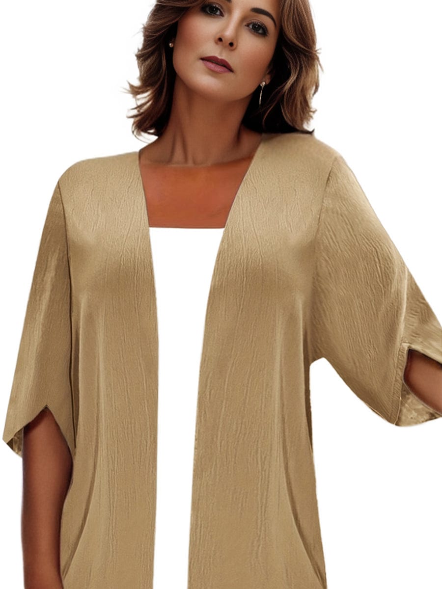 Plus Size Casual Coat, Women's Plus Solid Half Sleeve Open Front Loose Cardigan