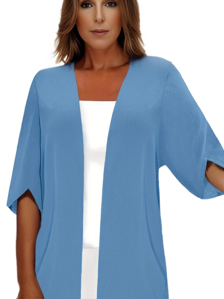 Plus Size Casual Coat, Women's Plus Solid Half Sleeve Open Front Loose Cardigan