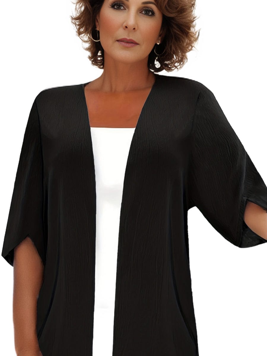 Plus Size Casual Coat, Women's Plus Solid Half Sleeve Open Front Loose Cardigan