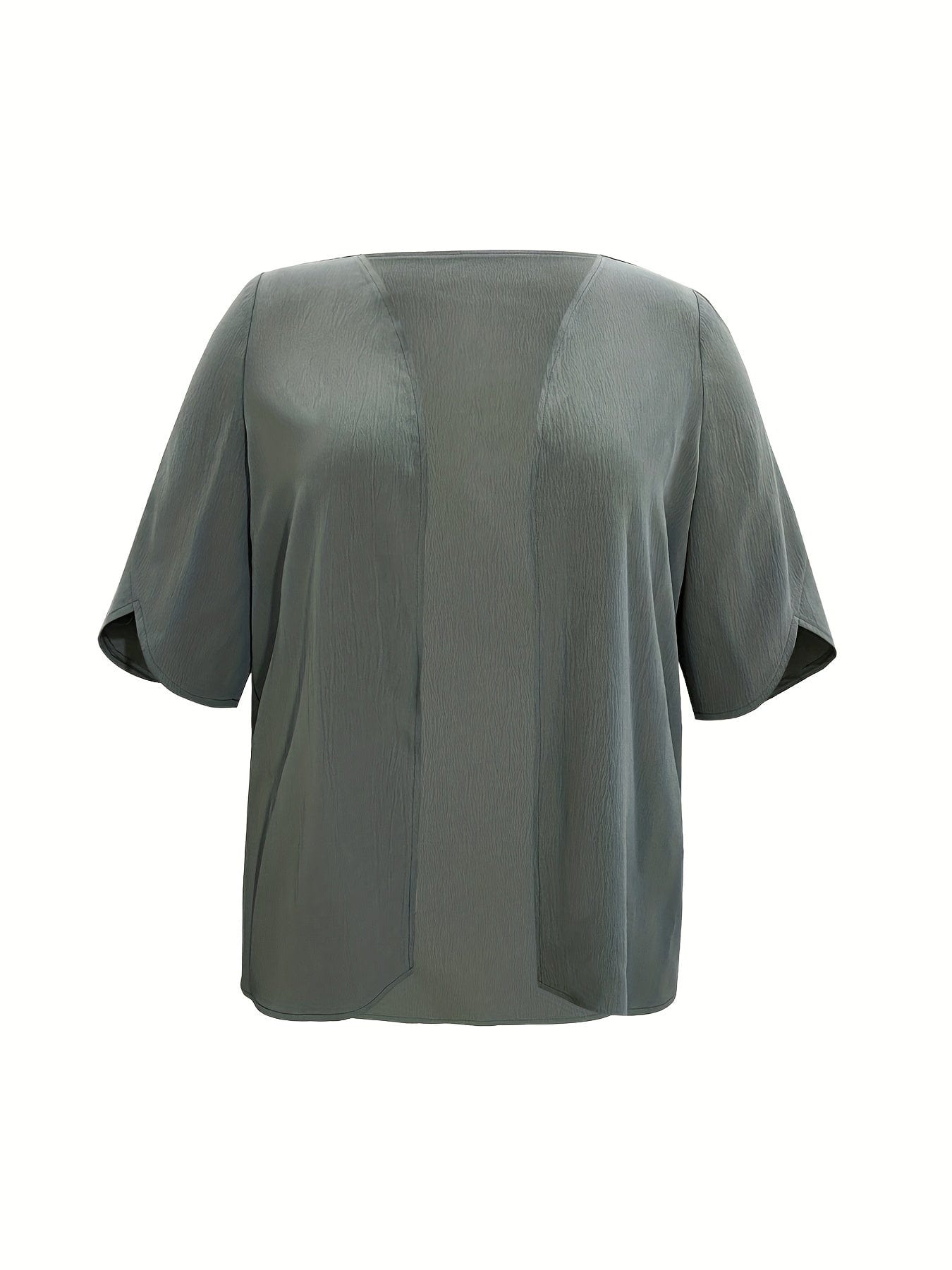 Plus Size Casual Coat, Women's Plus Solid Half Sleeve Open Front Loose Cardigan