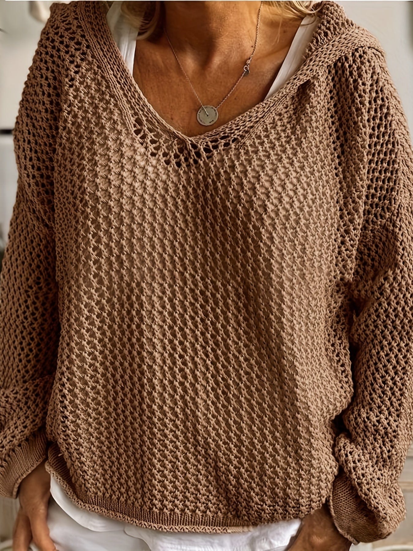 Plus Size Casual Sweater, Women's Plus Solid Long Sleeve Slight Stretch Hooded Sweater