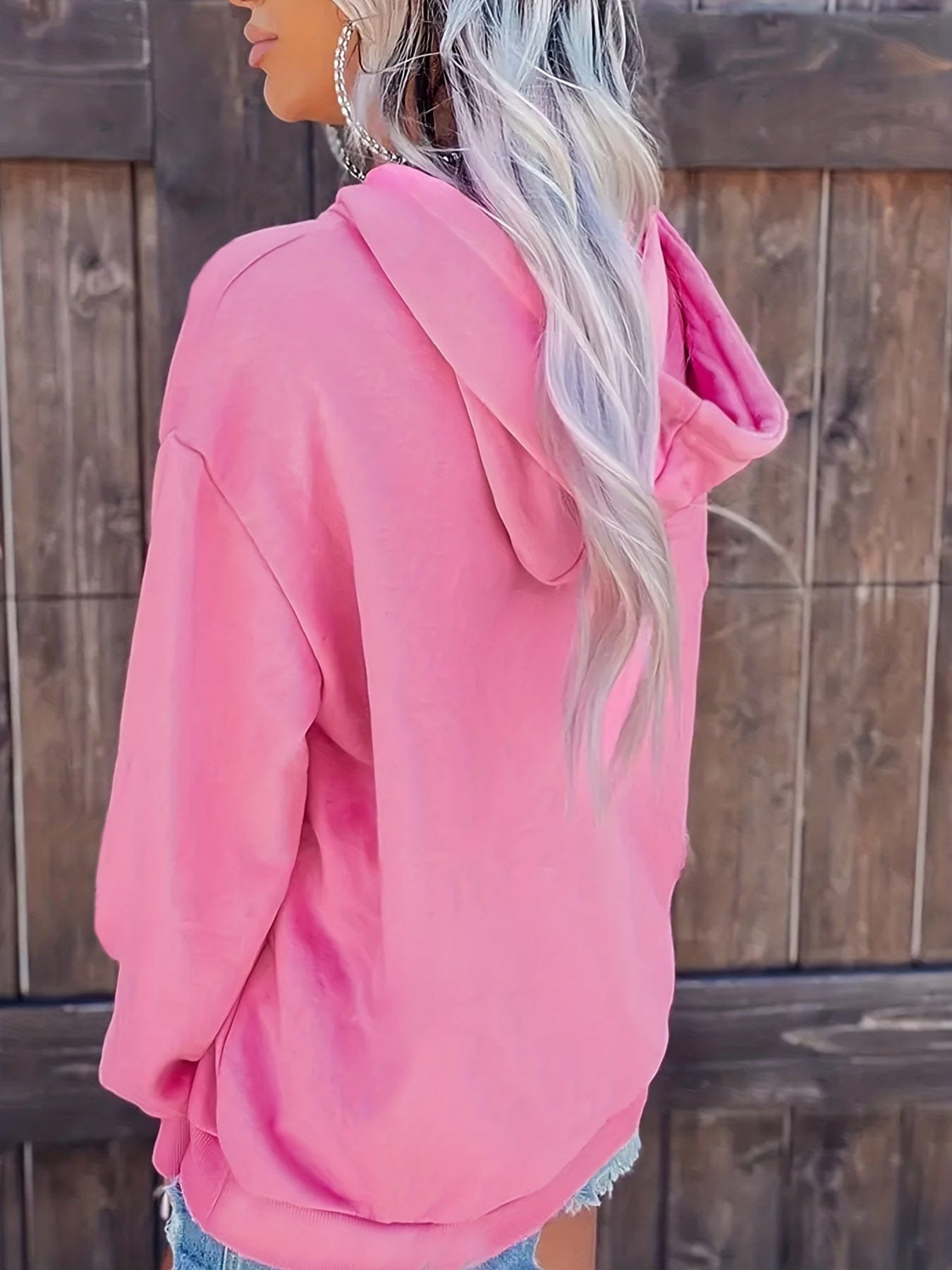 Plus Size Casual Sweatshirt, Women's Plus Solid Cut Out Long Sleeve Slight Stretch Drawstring Hoodie With Pocket