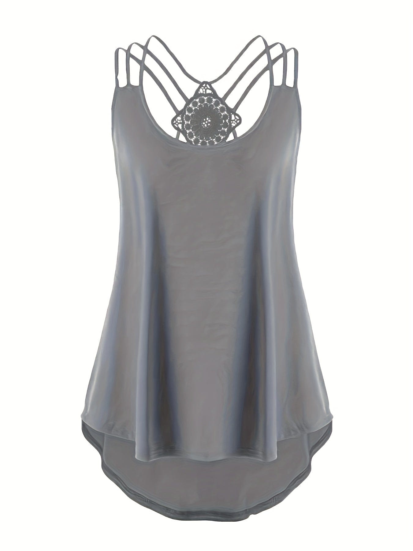 Plus Size Solid Contrast Lace Criss Cross Cami Top, Women's Plus Slight Stretch Casual Top